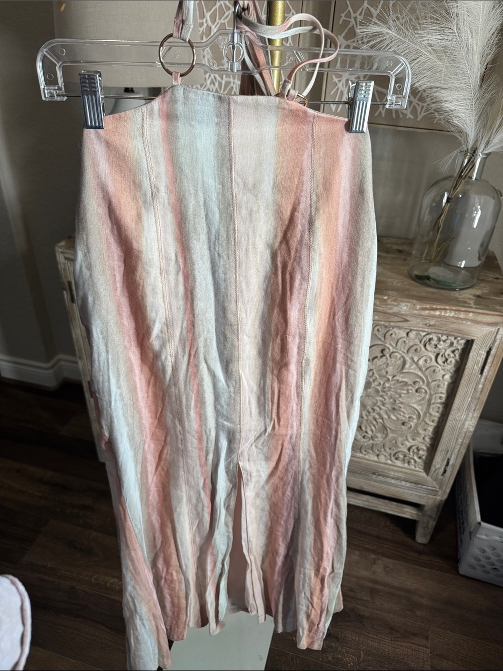 Striped Peach and Cream Halter Maxi Dress